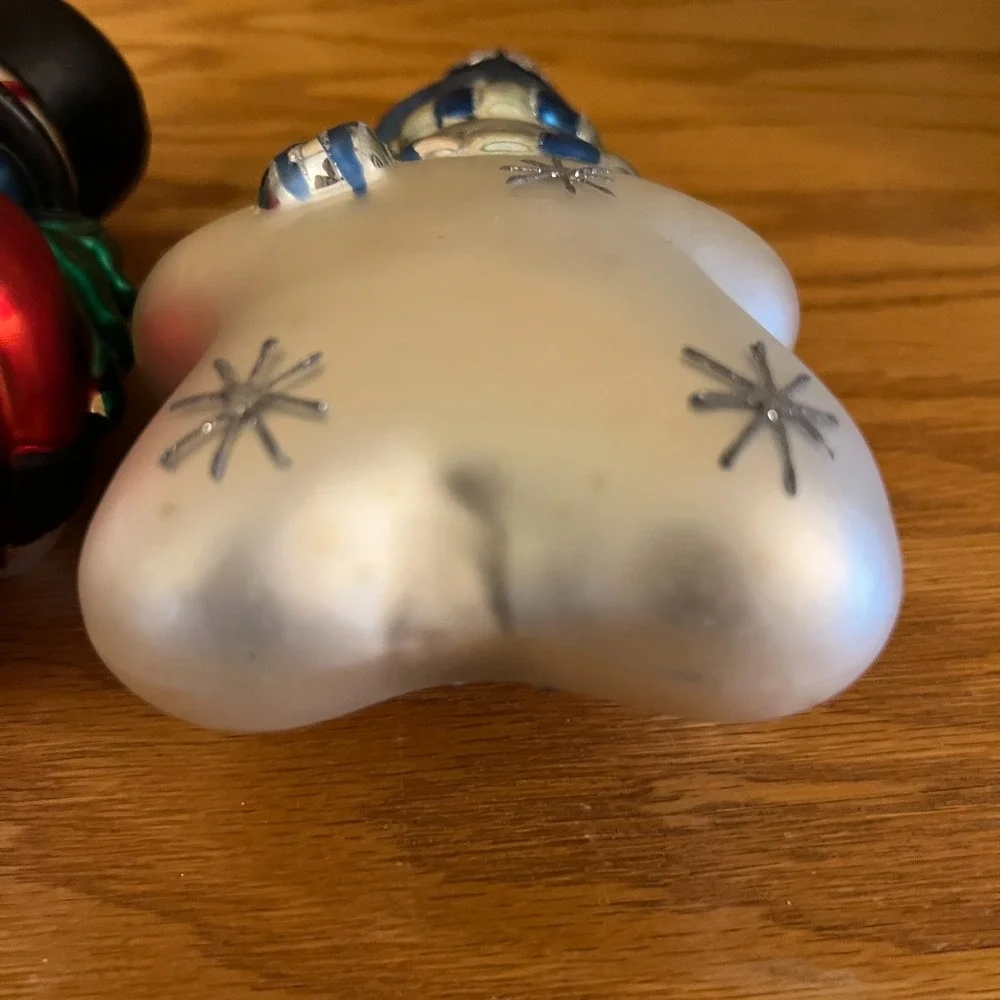 Vintage Snowman Christmas Ornaments Hand Blown Painted Glass Holiday Lot Of 2